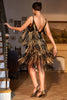 Load image into Gallery viewer, Sparkly Black and Golden Sequin Fringed 1920s Dress with Accessories Set