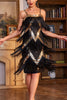 Load image into Gallery viewer, Sparkly Black and Golden Spaghetti Straps Sequins Fringed 1920s Dress with Accessories Set