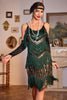 Load image into Gallery viewer, Sparkly Green and Golden Spaghetti Straps Sequins Fringed 1920s Dress with Accessories Set