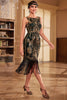 Load image into Gallery viewer, Gold and Black Green Sequins Fringed 1920s Dress with Accessories Set