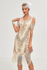 Load image into Gallery viewer, Glitter Champagne Cold Shoulder Sequins Fringes 1920s Gatsby Dress with Accessories Set