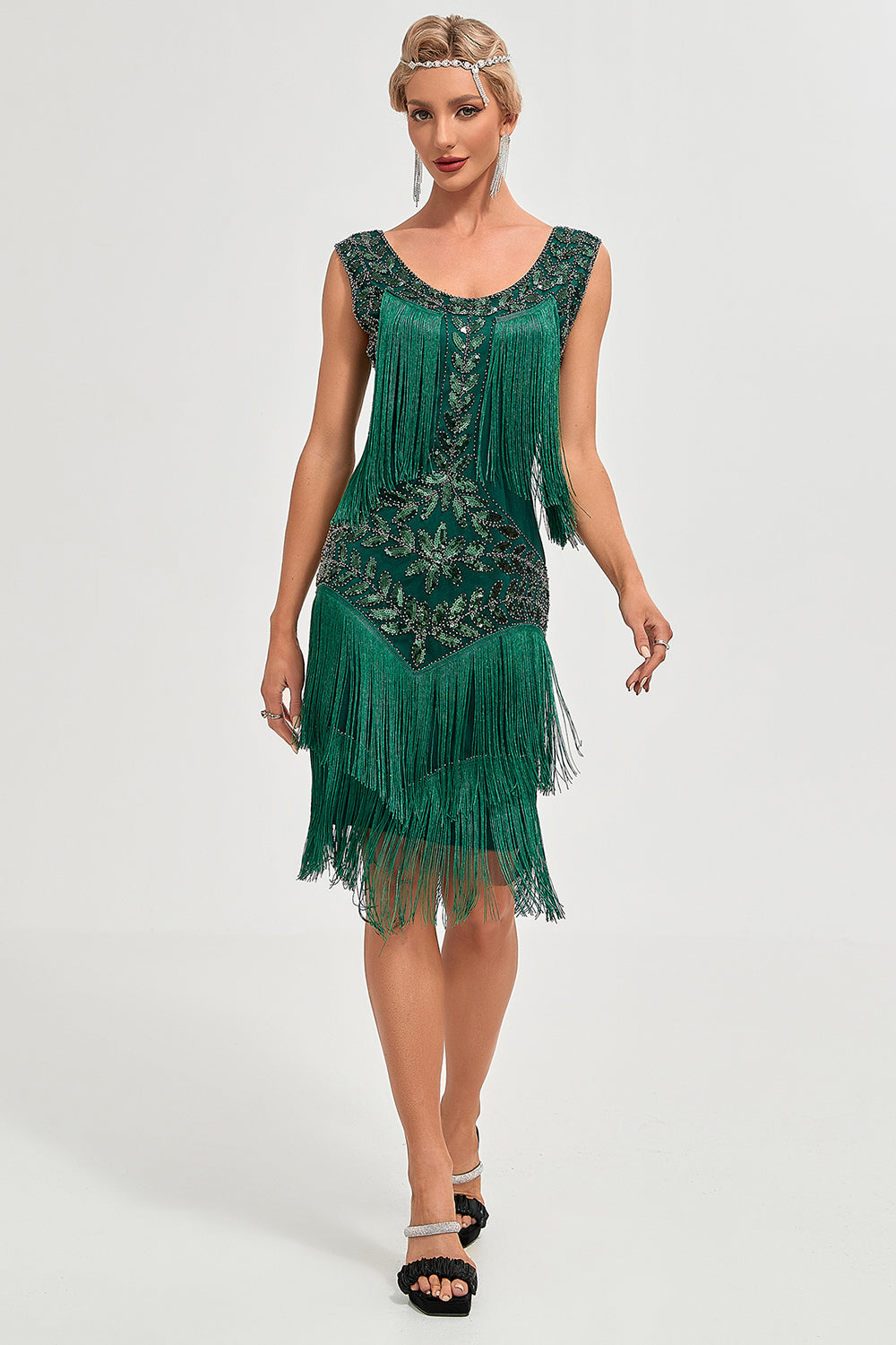 ZAPAKA Women 1920s Party Dress with Accessories Set Dark Green Sleeveless Sequins Great Gatsby Dress with Fringes ZAPAKA UK ZAPAKA Women 1920s Party Dress with Accessories Set Dark Green Sleeveless Sequins Great Gatsby Dress with Fringes ZAPAKA UK