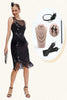 Load image into Gallery viewer, Black Sparkly Fringes 1920s Dress with Accessories Set