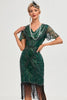 Load image into Gallery viewer, Beading Dark Green Glitter Fringes Flapper Dress with Accessories Set