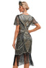 Load image into Gallery viewer, Black Golden Glitter Fringes 1920s Dress with Accessories Set