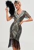 Load image into Gallery viewer, Black Golden Glitter Fringes 1920s Dress with Accessories Set
