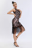 Load image into Gallery viewer, Sparkly Black Blush Fringed 1920s Gatsby Dress with 20s Accessories Set