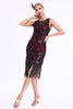 Load image into Gallery viewer, Sparkly Black Red Fringed 1920s Gatsby Dress with 20s Accessories Set