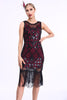 Load image into Gallery viewer, Sparkly Black Red Fringed 1920s Gatsby Dress with 20s Accessories Set