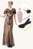 Load image into Gallery viewer, Black Blush Sequins Long 1920s Dress with 20s Accessories Set