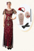Load image into Gallery viewer, Burgundy Sequins Long 1920s Dress with 20s Accessories Set