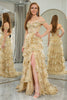 Load image into Gallery viewer, Princess A-Line Off The Shoulder Gold Tiered Prom Dress with Accessories Set