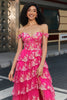 Load image into Gallery viewer, Trendy A Line Off the Shoulder Fuchsia Split Front Corset Prom Dress with Accessories Set