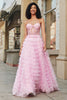 Load image into Gallery viewer, Pink A-Line Strapless Tiered Long Corset Prom Dress with Accessories Set