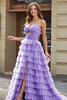Load image into Gallery viewer, Purple Tulle A-Line Tiered Long Prom Dress With Accessories Set