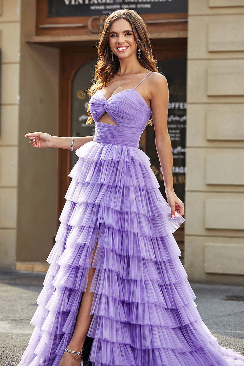 Load image into Gallery viewer, Purple Tulle A-Line Tiered Long Prom Dress With Accessories Set