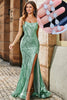 Load image into Gallery viewer, Trendy Mermaid Spaghetti Straps Green Long Prom Dress with Criss Cross Back And Accessories Set