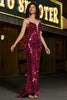 Load image into Gallery viewer, Sparkly Mermaid Spaghetti Straps Fuchsia Sequins Long Prom Dress with Accessories Set