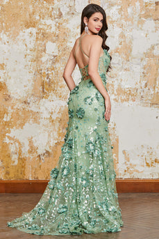 Mermaid Spaghetti Straps Appliques Corset Prom Dress with Accessory