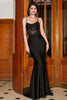Load image into Gallery viewer, Black Black Corset Mermaid Spaghetti Straps Long Prom Dress with Accessory