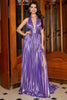 Load image into Gallery viewer, Sparkly Halter Pleated Purple Prom Dress with Accessory