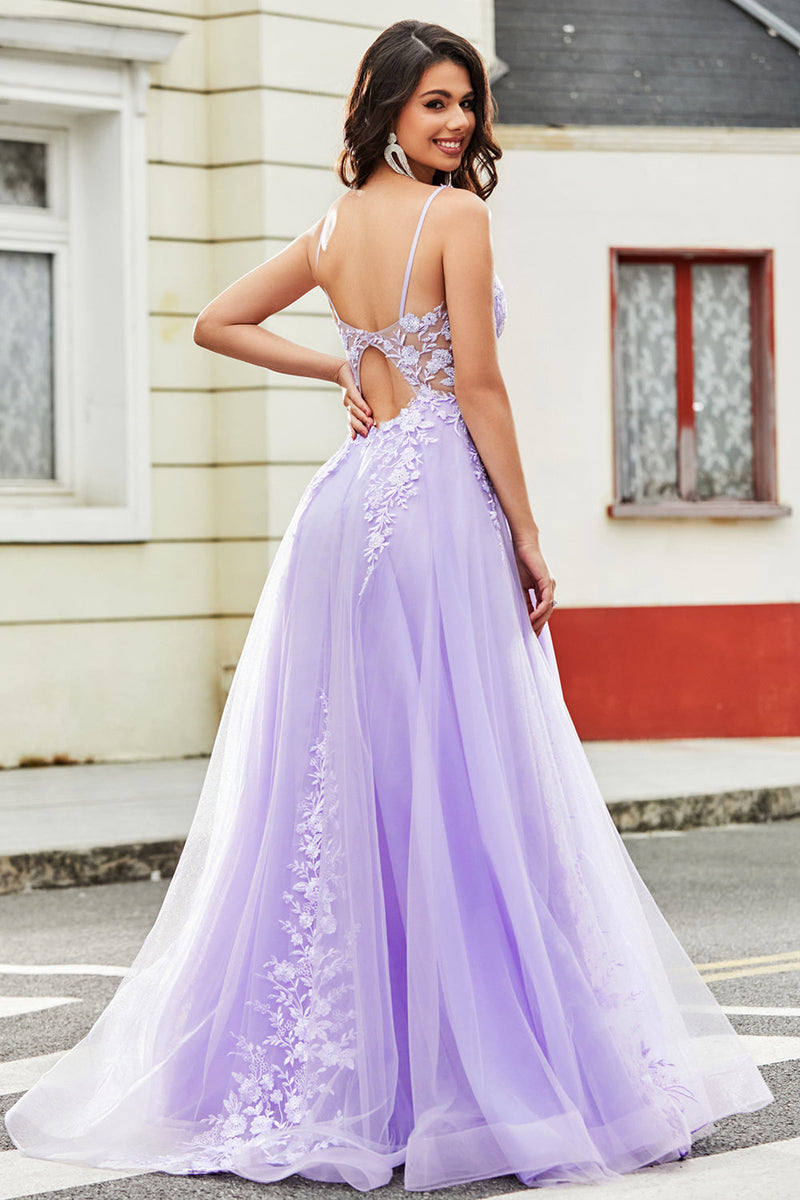 Load image into Gallery viewer, Lilac A Line Appliques Long Prom Dress with Accessory