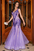 Load image into Gallery viewer, Sparkly Purple Mermaid Long Prom Dress with Accessory