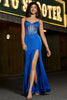 Load image into Gallery viewer, Beading Royal Blue Mermaid Glitter Corset Prom Dress with Accessory