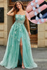Load image into Gallery viewer, A Line Green Appliques Long Prom Dress with Accessory