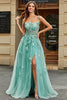 Load image into Gallery viewer, A Line Green Appliques Long Prom Dress with Accessory