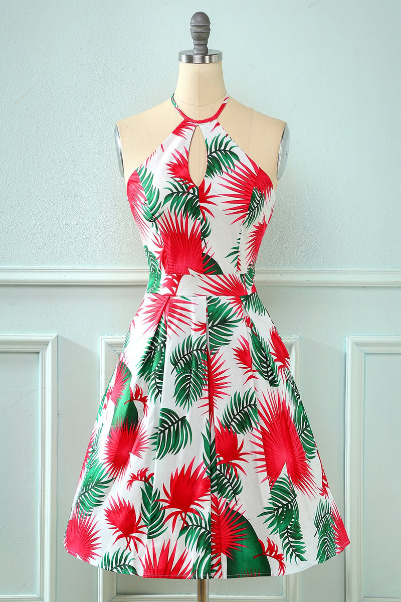 Load image into Gallery viewer, Halter Vintage Leaves Summer Dress