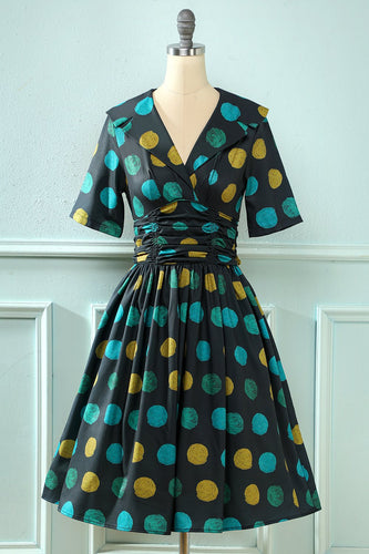 Black Big Polka Dots 1950s Vintage Dress