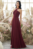 Burgundy Halter Chiffon Bridesmaid Dress