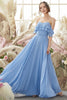 Load image into Gallery viewer, Off The Shoulder Blue Chiffon Bridesmaid Dress