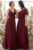 Load image into Gallery viewer, One Shoulder Burgundy Chiffon Bridesmaid Dress