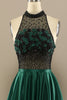 Load image into Gallery viewer, Dark Green Long Beaded Prom Dress With Flowers