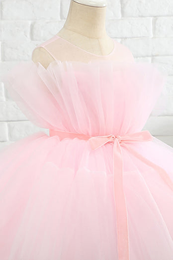 Pink High Low Flower Girl Dress