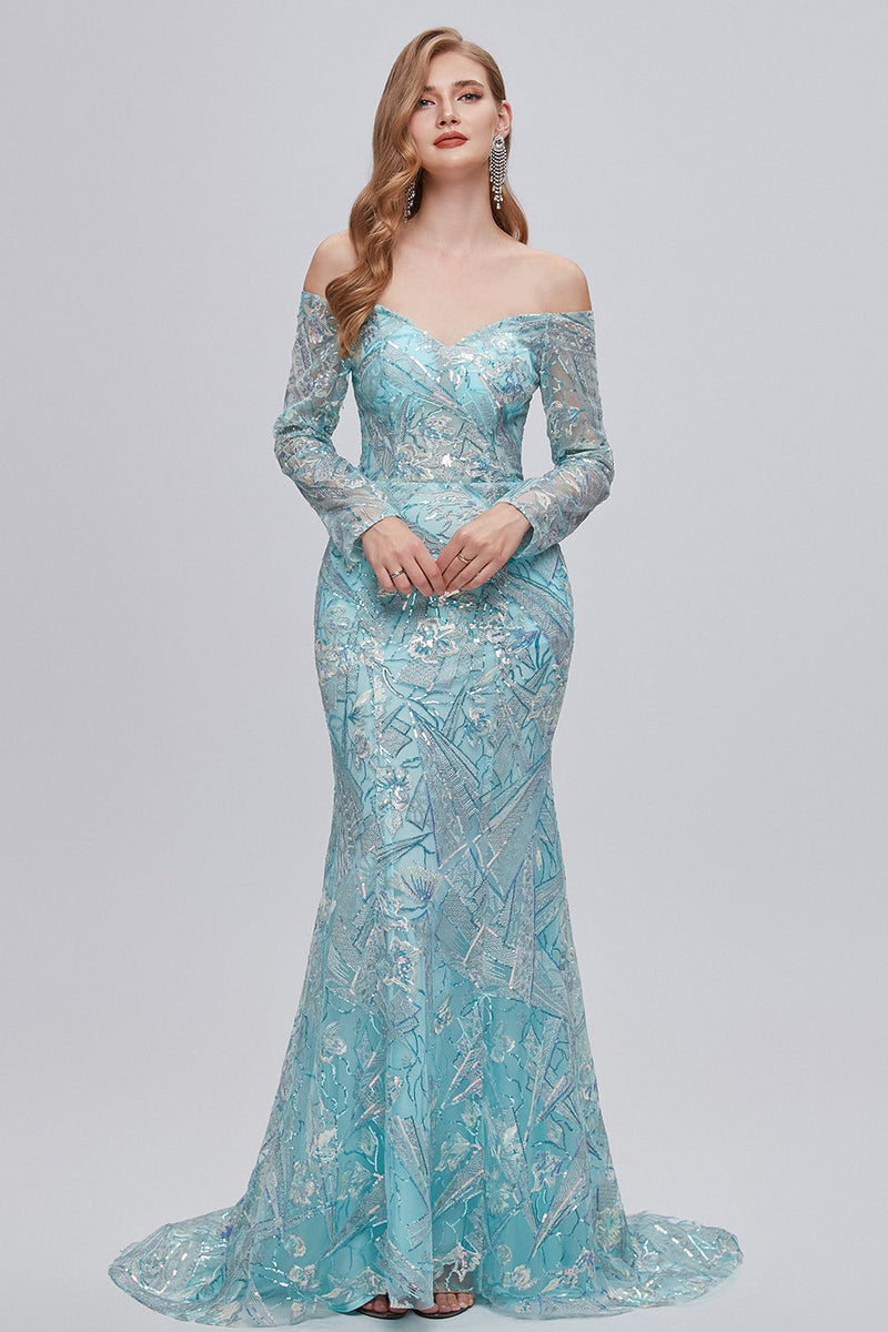 Load image into Gallery viewer, Sparkly Embroidery Mermaid Long Prom Dress