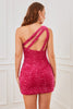Load image into Gallery viewer, Rose Pink One Shoulder Sequins Tight Cocktail Dress