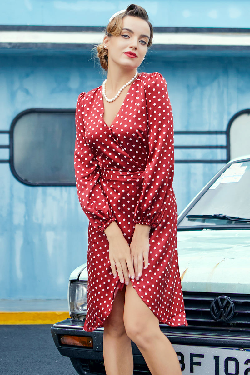 Load image into Gallery viewer, Burgundy Polka Dots Casual Dress