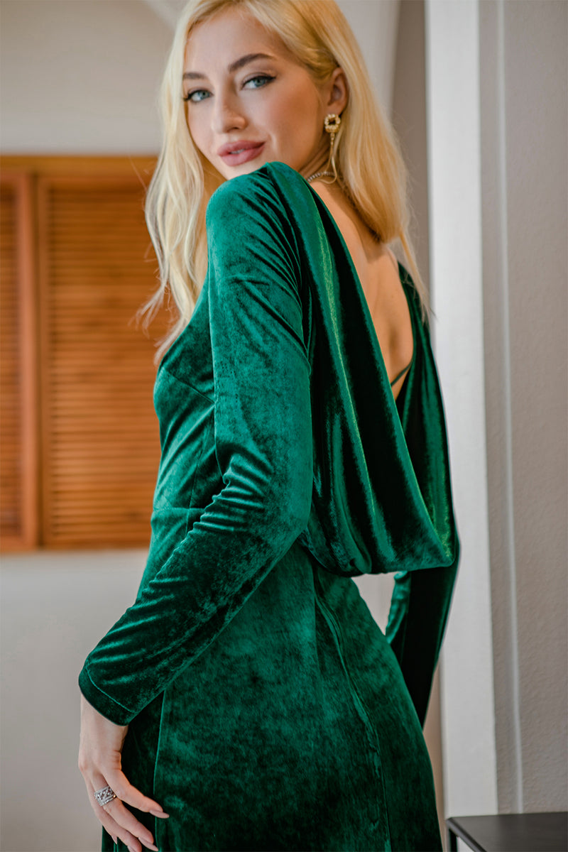 Load image into Gallery viewer, Dark Green Velvet Formal Party Dress