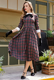 Vintage Black Plaid Midi Swing Dress