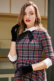 Vintage Black Plaid Midi Swing Dress