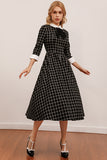 Vintage Black Plaid Midi Swing Dress