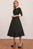 Vintage Black Plaid Midi Swing Dress