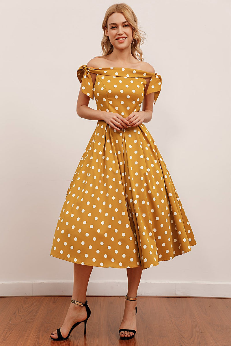 Load image into Gallery viewer, Yellow Polka Dots Vintage Dress