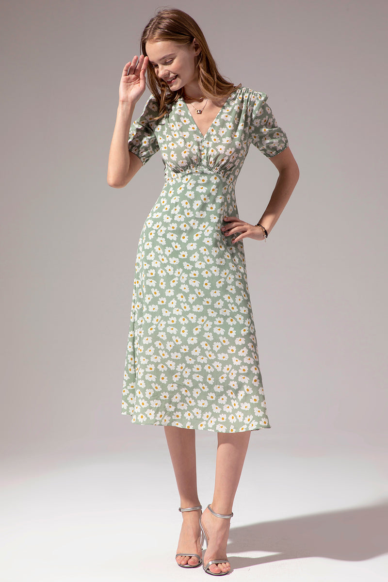 Load image into Gallery viewer, 1950s Green Print Dress
