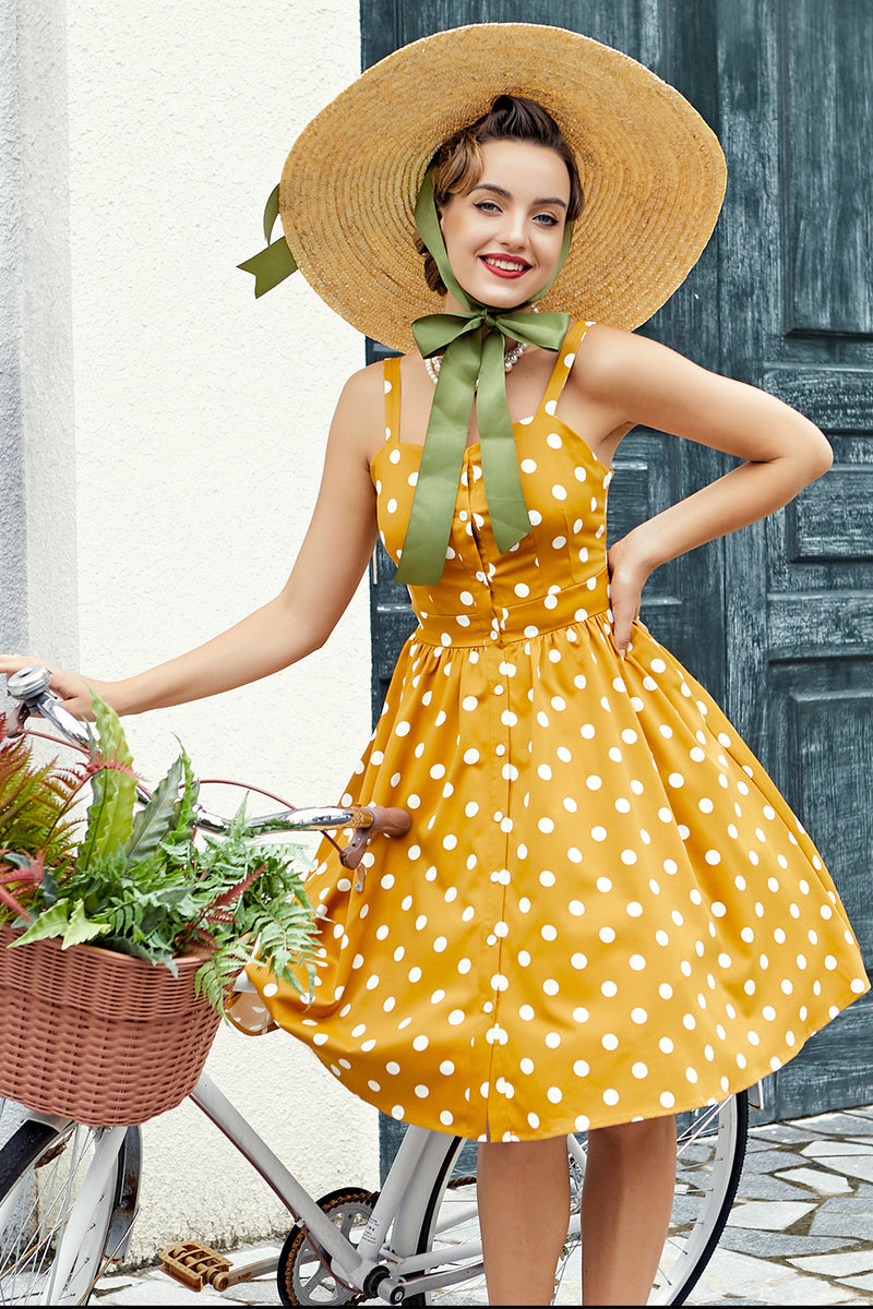 Load image into Gallery viewer, Yellow Polka Dots Vintage Dress