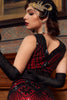 Load image into Gallery viewer, Red &amp; Black Glitter Fringe 1920s Flapper Dress