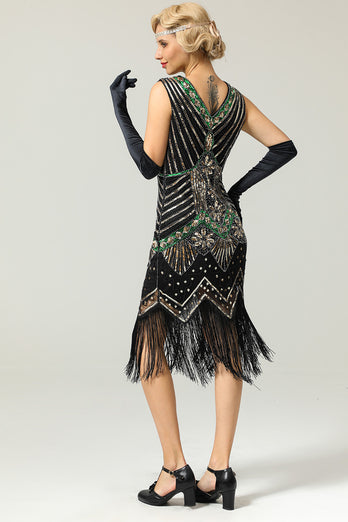 Black Glitter Fringe 1920s Flapper Dress